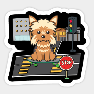 Funny yorkshire terrier is on a skateboard Sticker